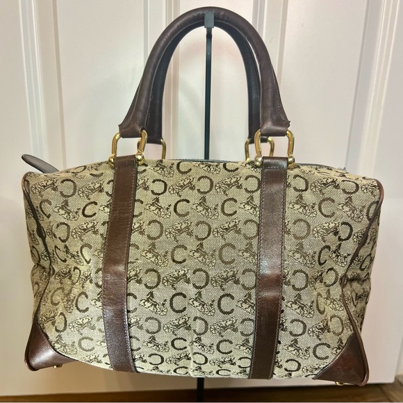 Vintage CELINE Boston Bag Brown and Cream Monogram with Leather Accents - Picture 11 of 12